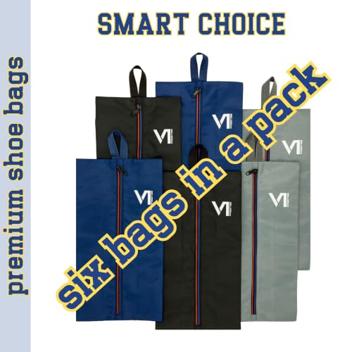 Shoe Bags for Travel with Waterproof Zipper-Durable Polyester Material Shoe Pouch - Large Size Gym Cleat Bag Smell Dust Proof Unisex/Lightweight 6-pack Set