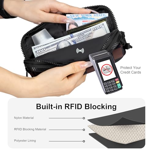 FODOKO Wristlet wallets for women Nylon Quilted Wallet with 4 Zippers,Travel Credit Card,Holder Cell Phone Organizer - color: Dark Brown