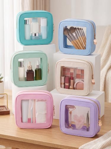 Abbylike 6 Pcs Clear Makeup Bags with Zipper, Macaron, 13 * 13 * 5cm - color: Macaron, size: 13*13*5cm