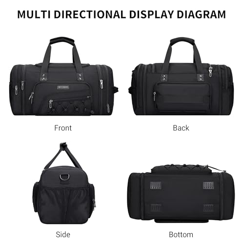 WITZMAN Mens Duffle Bag Expandable 45L Travel Gym with Shoe Compartment - color: Black