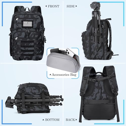 SDYSM Camera Backpack Bag Professional for DSLR/SLR Mirrorless Camera Waterproof 15.6 inch Tactical Camera Bags for Photographers with Rain Cover, Tripod Holder, Small Bag Photography Backpack Case - color: Camouflage Blue