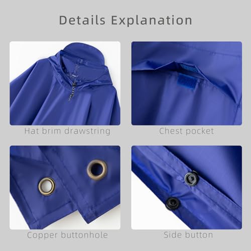 Hooded Waterproof Raincoat, Unisex Outdoor Hiking Camping Mat and Small Tent - color: Deep Blue