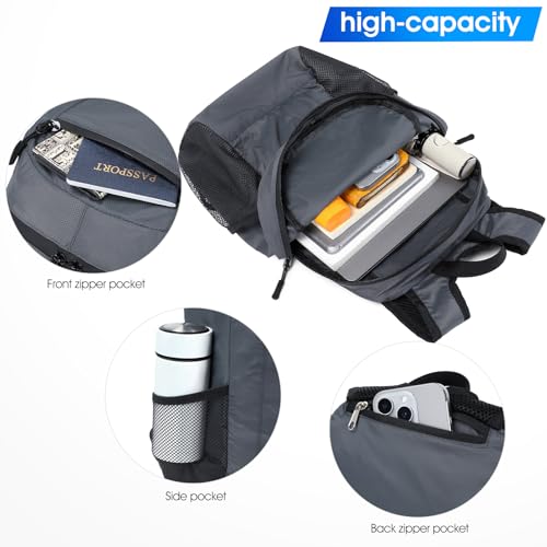 Lightweight Hiking Backpack Small,Waterproof Hiking Daypack,Foldable Backpack for Travel,Ultralight Daypack (Nylon, Grey) - color: Nylon Grey