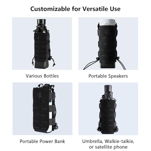 Tactical MOLLE Pouch Water Bottle Holder with Shoulder Strap Modular Bag for Outdoor Hiking Camping Hunting Fishing Airsoft - color: Black