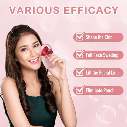 XHJRI Ice Face Roller Massager,Ice Cube Roller for Face, Eyes and Neck Naturally Conditioning and Skin Care,De-Puff Eye Bags,Reduce Migraine Pain,Reusable Massage Silicone Ice Mold (New Pink White) - color: New Pink White