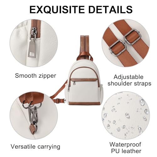 CLUCI Sling Bag for Women Leather Women's Backpack Small Convertible Backpack Purse Crossbody Bag for Travel - color: 0-0 Beige With Brown