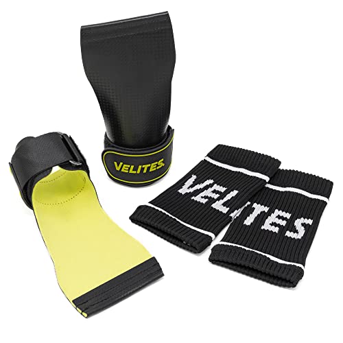 Velites - Official Crossfit® Games Quad Ultra Grips - No Chalk and Smooth Bars - Wristbands and Carry Bag Included - Pull-ups, Muscle-ups and Toes to bar - color: Black, size: Medium