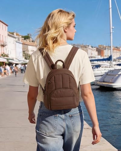BAGSMART Mini Backpack for Women, Lightweight Puffer Small Backpack Purse, Quilted Casual Travel Daypack, Cute Water-Resistant Bookbag for Daily, Cherry - color: Cherry
