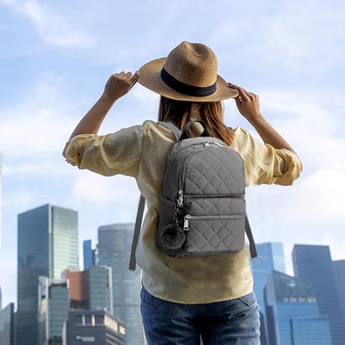 TANTOMI Mini Backpack Purse for Women Lightweight Small Backpack Purse Travel bookbag with Pom - color: Gray