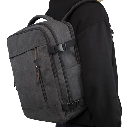 KAUKKO Thick Canvas Travel Backpack, Flight Approved Carry On Backpack with Shoe Pouch and 15.6 inch Laptop Compartment, 40L Luggage Casual Daypack Weekender Bag 10-BLACK - color: 10-black