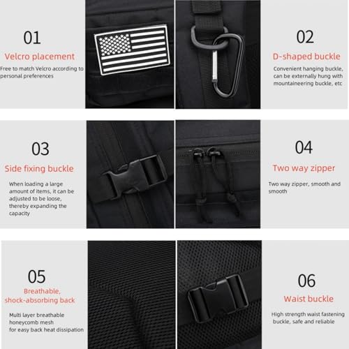 45L Military Tactical Backpack for Men & Women Bug Out Bag Assault pack Molle Daypack Hiking Trekking Rucksack(Black) - color: Black