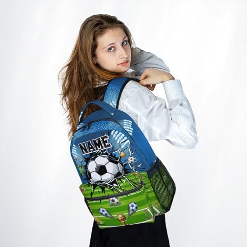 Personalized Kids Backpack for Boys Soccer School Bag - 17 Inch Custom Elementary Middle School Sports Themed Bookbag with Adjustable Padded Straps - color: Green