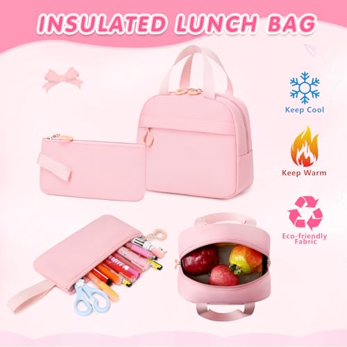 GeeWin Girls Backpack, 15.6" Laptop Backpack Schoolbag for Girls Teens Kid Children Elementary Middle School Student, Waterproof Stylish Girl Bookbag with Insulated Lunch Bag & Pencil Bag (Pink) - color: Pink Buckle