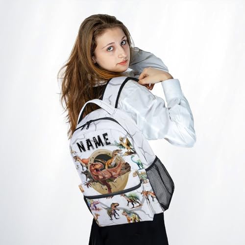 Boys Dinosaur Backpacks Custom Toddler Backpack, 17 Inch Personalized Kids Bookbag for Preschool Kindergarten Elementary Dinosaur-Themed School Bag with Adjustable Padded Straps - color: White