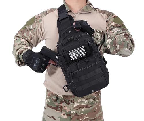 Tactical Sling Backpack Military Crossbody Bag Pack for Mens One Shoulder Holster Sling Bag 10L - color: Black