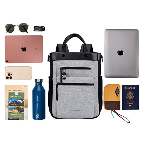 Sherpani Soleil, Anti Theft Convertible Backpack, 3 in 1 Tote, Crossbody Purse, 18L Travel Bag, Fits 13” Laptop (Sterling Lite) - color: Sterling - Lite