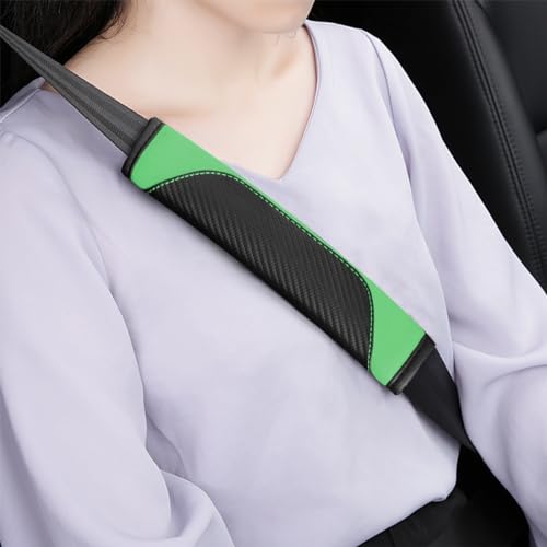 AUCELI 2PCS Car Seat Belt Cover, Carbon Fiber Seatbelt Shoulder Strap Covers, Breathable Leather Soft Harness Pad Protect Your Neck and Shoulder Compatible with Cars - color: Black/Light Green