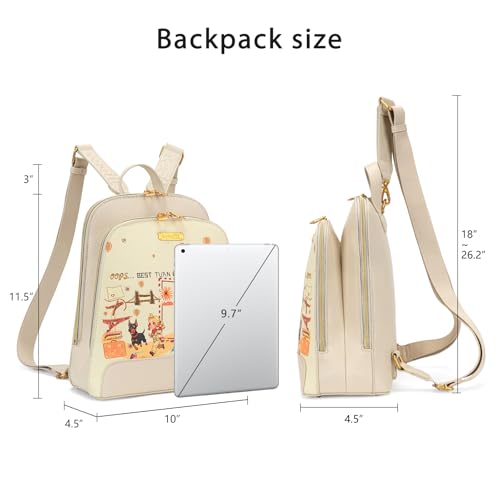 Venetti Cityscape Illustration Mini Backpack for Women and Girls, Cute Small Backpack Purse with Multi-Pocket and Zipper, Light Print Shoulder Bag Leather for Travel Daily Use VN-HB-001-BG - color: Beige