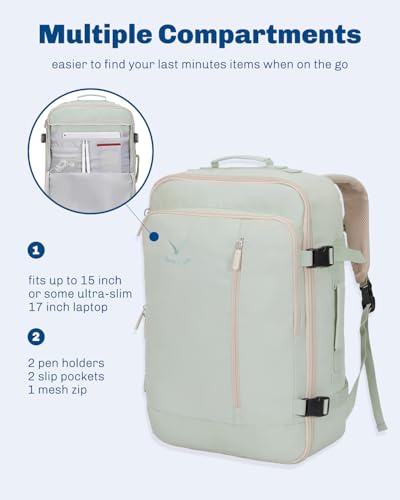 Hynes Eagle 38L Flight Approved Backpack Carry On Travel Bag for Men Women - color: Mint Green