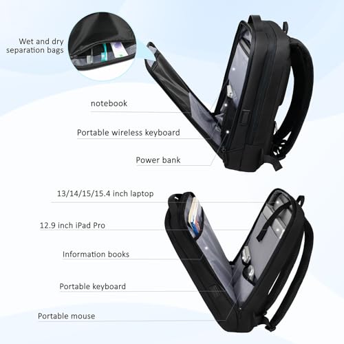 Slim Laptop Backpack Men, 15.6 Inch Business Tech Backpack with Charging Port