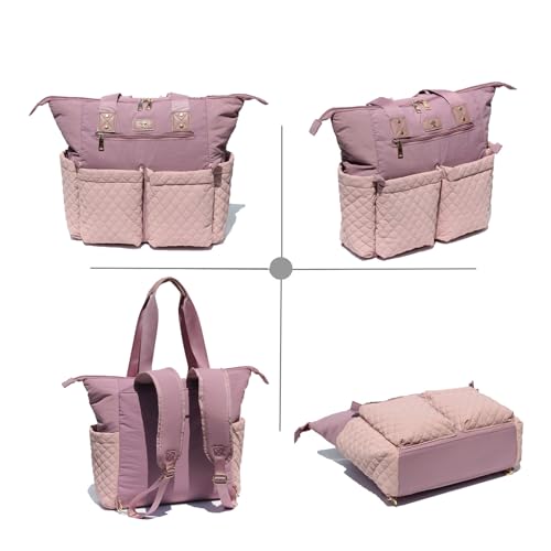 ESVAN Diaper Tote Bag Totepack Backpack 2 in 1 for Women Multifunctional Large Capacity with Insulated Pockets Travel | Multifunctional - color: Pink Purple