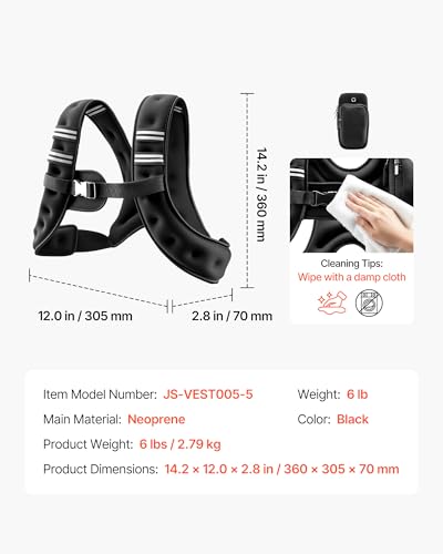 VEVOR Weighted Vest, 6lbs/8lbs/10lbs/25lbs Body Weight Vest for Men Women, with Reflective Stripe, Adjustable Buckle, Workout Equipment for Strength Training, Running, Jogging, Fitness, Muscle Building, Weight Loss - size: 6 lbs