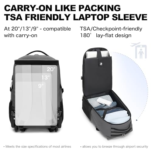 Boavan Rolling Backpack,17 inch Water Resistant Wheeled Backpack,Carry on Luggage Business Bag, Overnight College Computer bag Trolley Suitcase for Men Women Adults to Travel,Grey - color: Grey, size: 17.3 inches