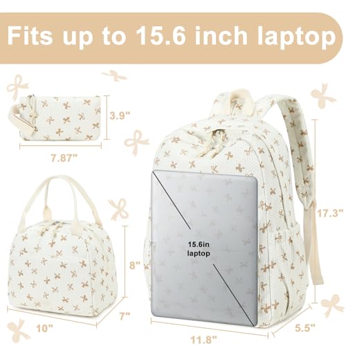 LEDAOU Backpack for Girls School Bag Kids Bookbag Teen Backpack Set Daypack with Lunch Bag and Pencil Case | Kids - color: Brown Bowtie