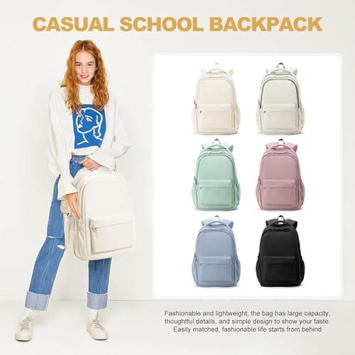 Lightweight School Backpack for Women Men, Laptop Travel Casual Daypack College Secondary School Bags Bookbag for Teenage Girls Boys, Beige - color: Beige