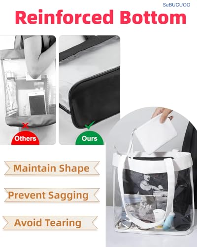 Clear Tote Bag Stadium Approved 12x6x12 12x12x6 Clear Bag for Stadium Events 12 x6 x12 Transparent Purse 12 x 6 x 12 - color: Pure White