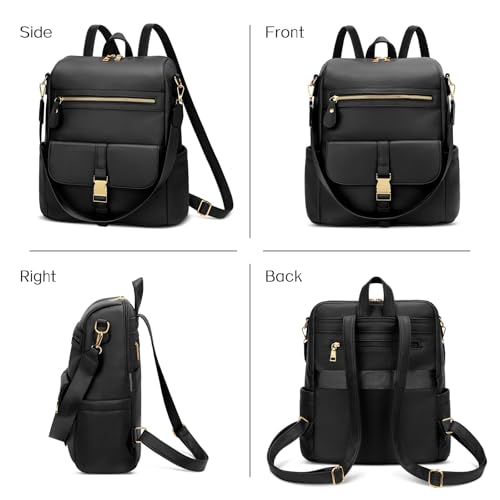 KKXIU Backpack Purse for Women - Multi-pocket Leather backpack for Travel, Work & School with Anti-Theft Lock Pocket, Luggage Strap & Water Bottle Pockets - 13x14x5.2 Inch, 1.67lb (Black) - color: Black