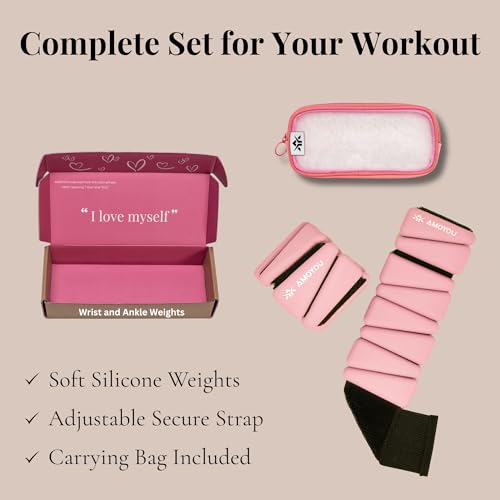 AMOYOU Wrist & Ankle Weights for Women – 2 lb Ankle Weights (Set of 2, 1 lb Each) | Arm Weights for Women | Leg Weights for Walking, Yoga, Cardio & Strength Training - color: Pink