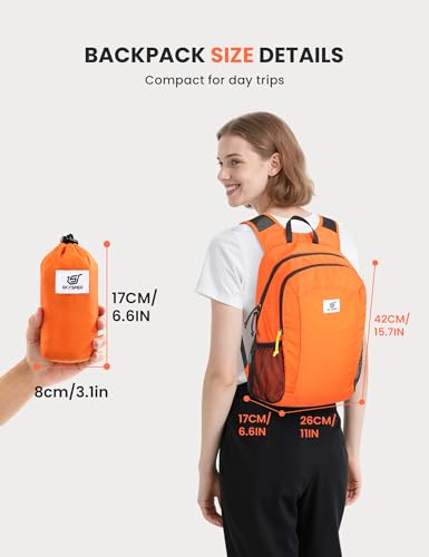 SKYSPER Hiking Backpack Ultralight Packable RFID Travel Daypack Small Nylon Stuff Pack 16L Outdoor Bag for Women Men - color: Orange