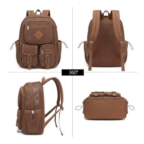 Mesh Backpack for Girls Boys, Women Mesh Bookbags Heavy Duty Semi-Transparent School Bag Net Back Pack for Travel, Beach, Swimming, Work - Coffee - color: Coffee