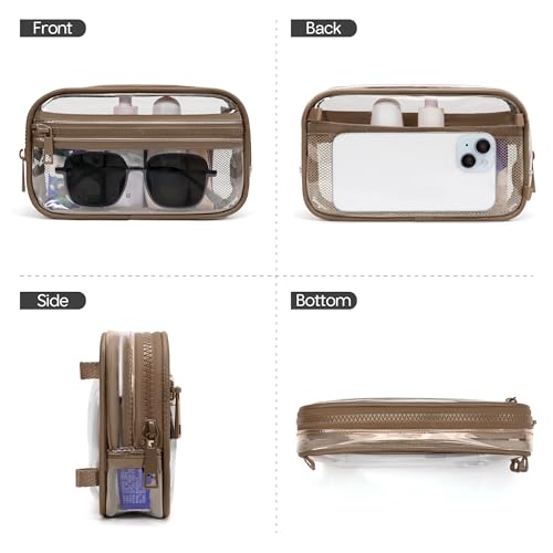 FODOKO Wristlet wallets for women Nylon Quilted Wallet with 4 Zippers,Travel Credit Card,Holder Cell Phone Organizer - color: Clear-caramel