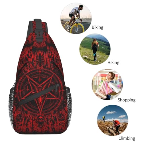 Sling Backpack Unisex Crossbody Chest Bag Shoulder Chest Bag For Women Men Hiking Travel - color: Dark Red Skull