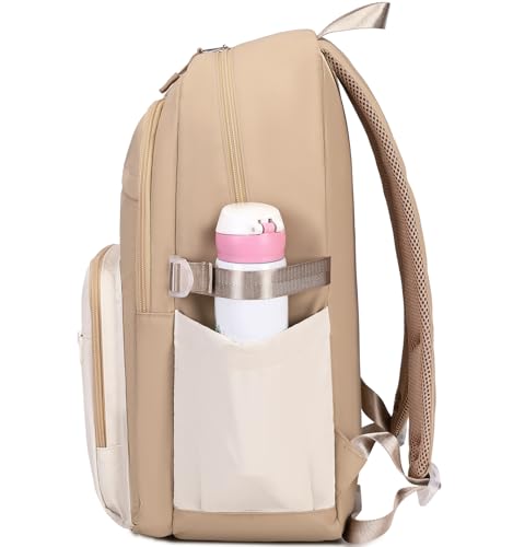 JIANYA Laptop Backpack for College Women Travel Backpack Big Student School Bag, Water Resistant Fits 15.6" Notebook - color: Beige+black