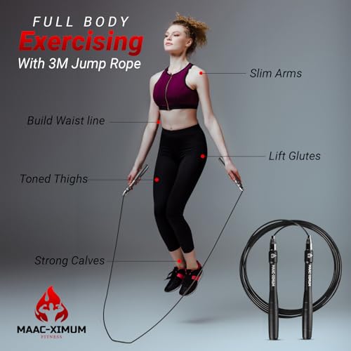 High Speed Rope - Professional Self-Locking & Adjustable, Adult Speed Jump Rope, 2 x PU coated Steel Ropes & Travel Bag,Jump Rope for Crossfit, Boxing, Fitness MMA for Men & Women - color: BLACK