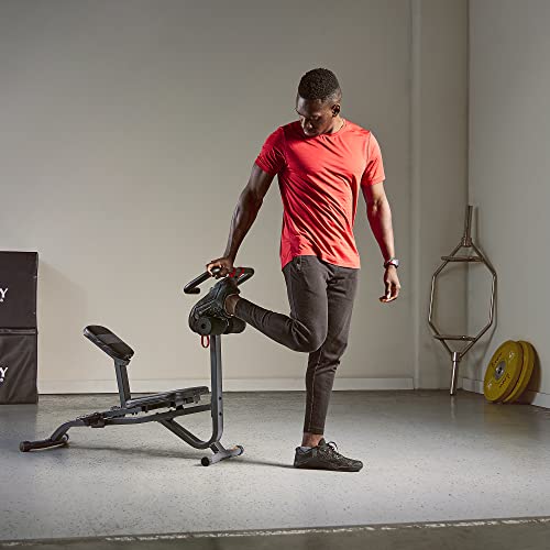 Sunny Health & Fitness Full Body Stretch Machine for Home Gym, Back Stretcher & Flexibility Trainer with Pivoting Seat, Foam Rollers, Safety Straps, Handlebar & SunnyFit App - color: Black