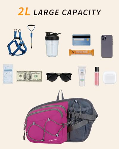 sportsnew Hydration Waist Pack with Water Bottle Holder, 2L Large Fanny Pack for Running Hiking Dog Walking, Water-Resistant Crossbody Waist Bag for Men Women, Patent Pending - style: Deep Pink