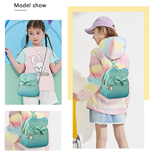 KL928 Girls Mini Backpack Bowknot Polka Dot Cute Small Daypacks Convertible Shoulder Bag Purse for Women - color: Green#light Blue