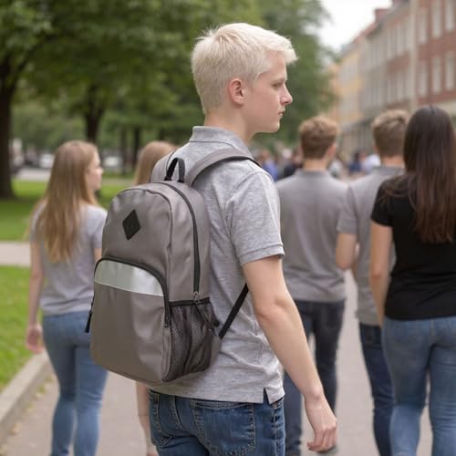 Trail maker 17" Backpack – Reflective School Backpack with Padded Straps, Water Bottle Pockets for Kids & Adults, School Travel Camp (Grey) - color: Grey