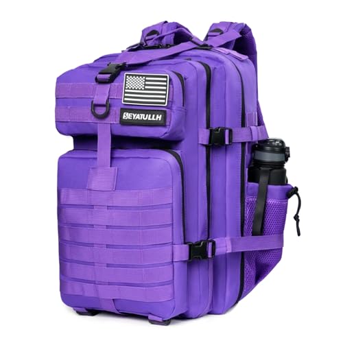 45L Military Tactical Backpack for Men & Women Bug Out Bag Assault pack Molle Daypack Hiking Trekking Rucksack (2.0 side pockets (purple)) - color: 2.0 Side Pockets (Purple)