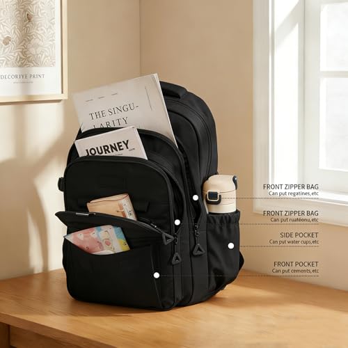 Eagerrich School Cute Aesthetic Backpack Girls Backpack for Students Kids Teen Girls Large Capacity Bookbags College Backpacks Laptop Lightweight Bookbag Casual Travel Daypacks School Bagļ¼Blackļ¼ - color: Black