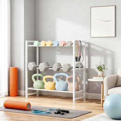 3-Tier Adjustable Dumbbell Rack, Heavy-Duty Weight Storage Stand, 390 LB Capacity, Space-Saving Home Gym Organizer - color: White
