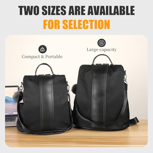 PINCNEL Women Backpack Purse Waterproof Nylon Anti-theft Rucksack Lightweight Shoulder Bag - color: Black, size: Medium