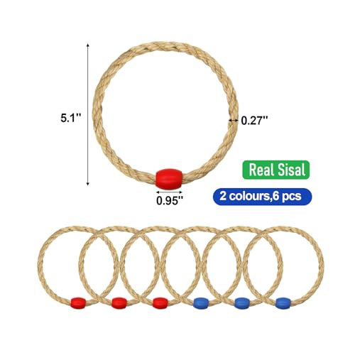 6 Pack Sisal Rope Ring Toss Game Replacement Parts for Kids and Adults, Outdoor Toss Rings for Agility Practice and Speed Game,Yard Games Lawn Games for Party(Red and Blue)