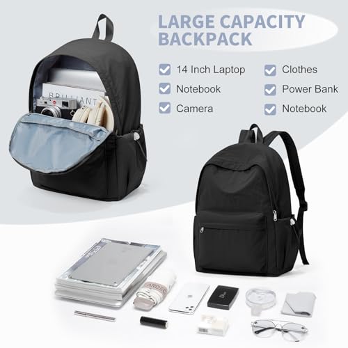Black Backpack for School Women Girls, Waterproof Bookbag Cute High School Backpack for Men Teen Boys, Lightweight Travel College Backpack Mochilas Escolares para - color: Black