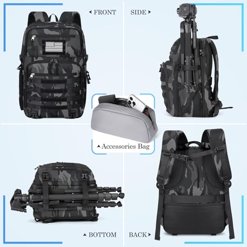 SDYSM Camera Backpack Bag Professional for DSLR/SLR Mirrorless Camera Waterproof 15.6 inch Tactical Camera Bags for Photographers with Rain Cover, Tripod Holder, Small Bag Photography Backpack Case - color: Camouflage Grey