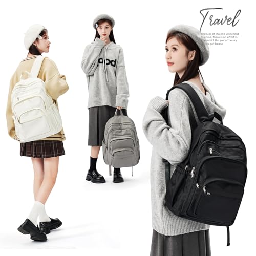 College Backpack For Women Men,Lightweight High School Bag,School Backpack With Lots Of Pockets,Cute Bookbag For Teens Boys Girls,Casual Daypack Backpack For School(Beige) - color: F2-white